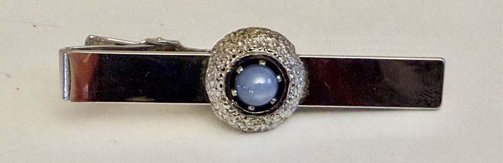 Vintage Anson Silver Tone Tie Clip with Faux Blue Star Sapphire